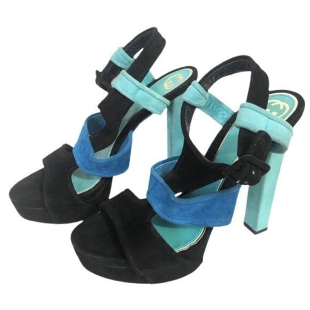 Gucci Colorblock Open Toe Suede Leather Platform Heel Shoes